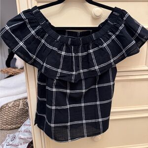 Abercrombie & Fitch Navy Checkered Off-Shoulder Blouse